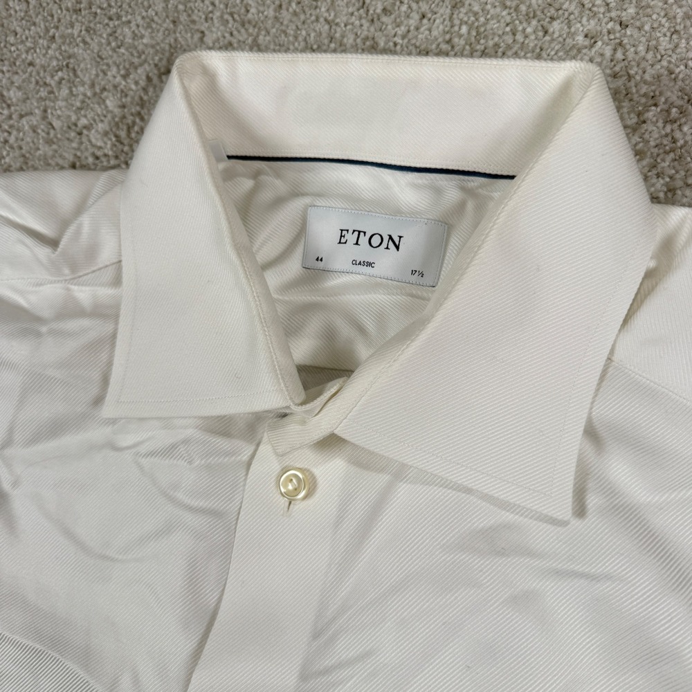 Eton Dress Shirt Mens 17.5 White Classic Fit Twill Long Sleeve Button Up